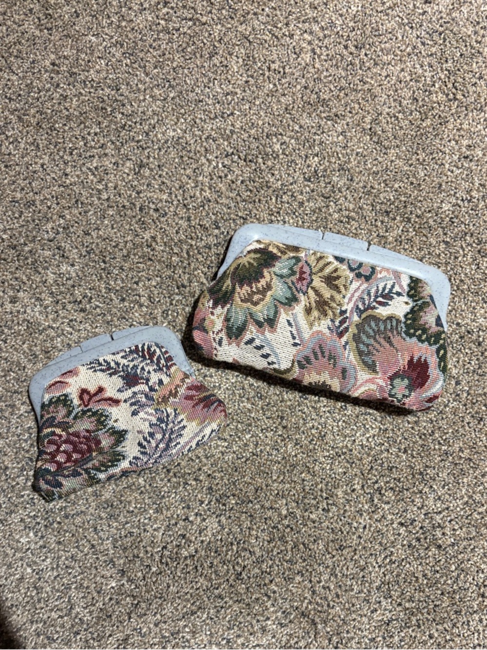 Floral Tapestry Zip Pouch Set - Pink, Green, Cream